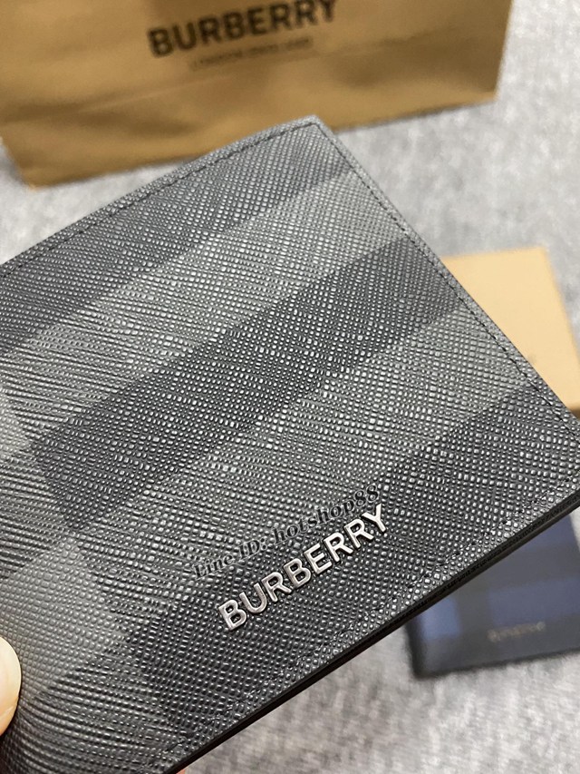 Burberry專櫃新款灰格短夾 巴寶莉經典男士短夾錢包 yxb1277